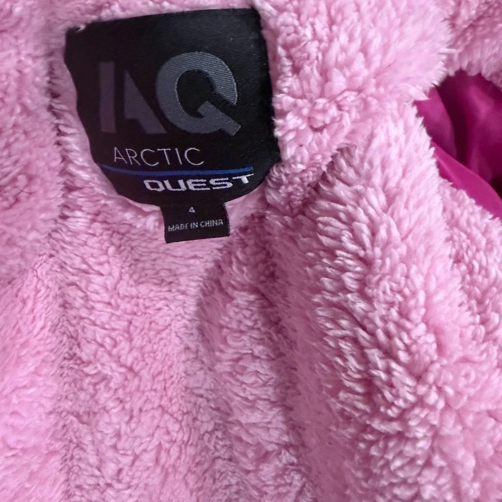 Girls Pink and Black Winter Snow Jacket + Bib Pants size 4 Good Condition